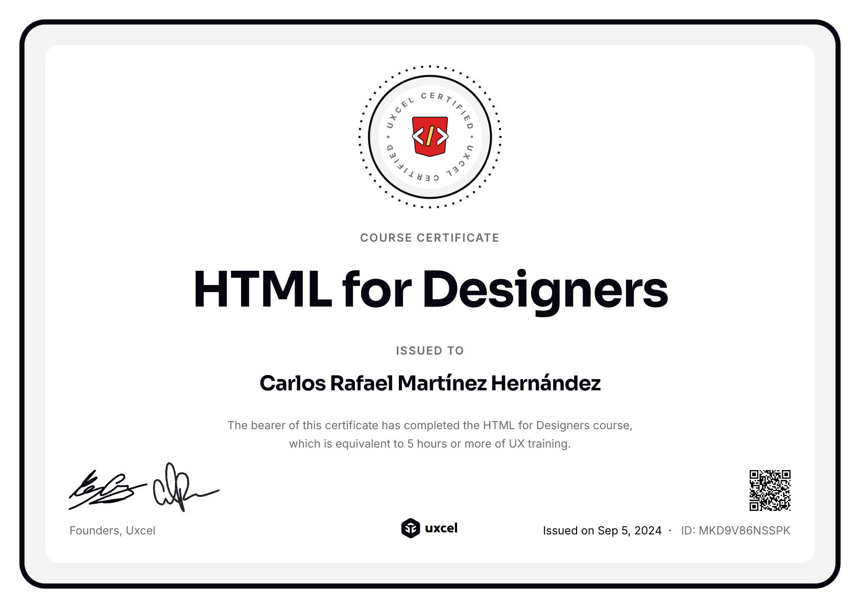 Carlos Rafael Martínez Hernández's certificate